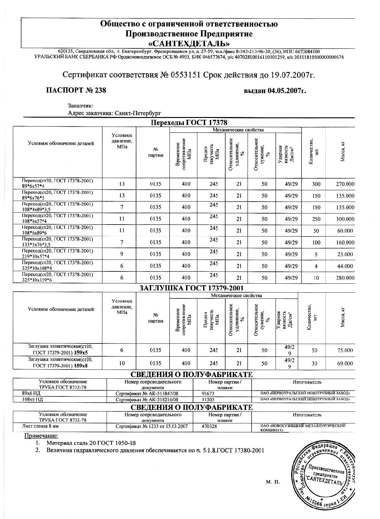 Сертификат на переход 325х10-108х4 от 05-07 Сертификат на переход 325х10-108х4 от 05-07